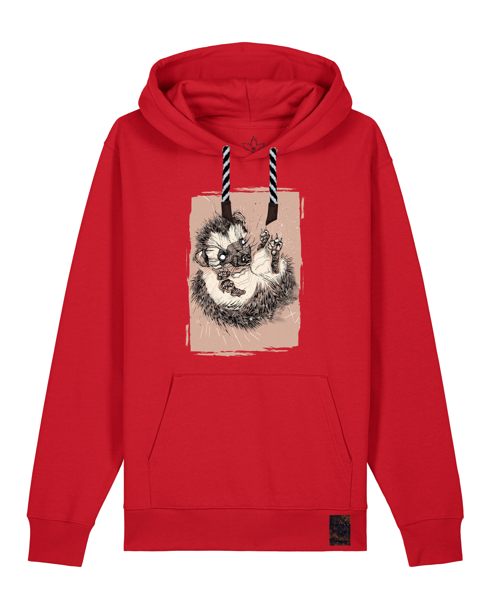 bio-unisex-medium fit-hoodie-igel-stsu177-erdbeere-sw kordel-front