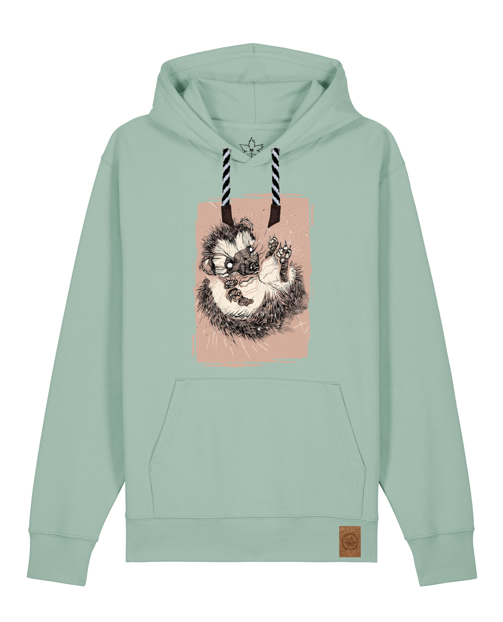 bio-unisex-medium fit-hoodie-igel-stsu177-eukalyptus-sw kordel-front