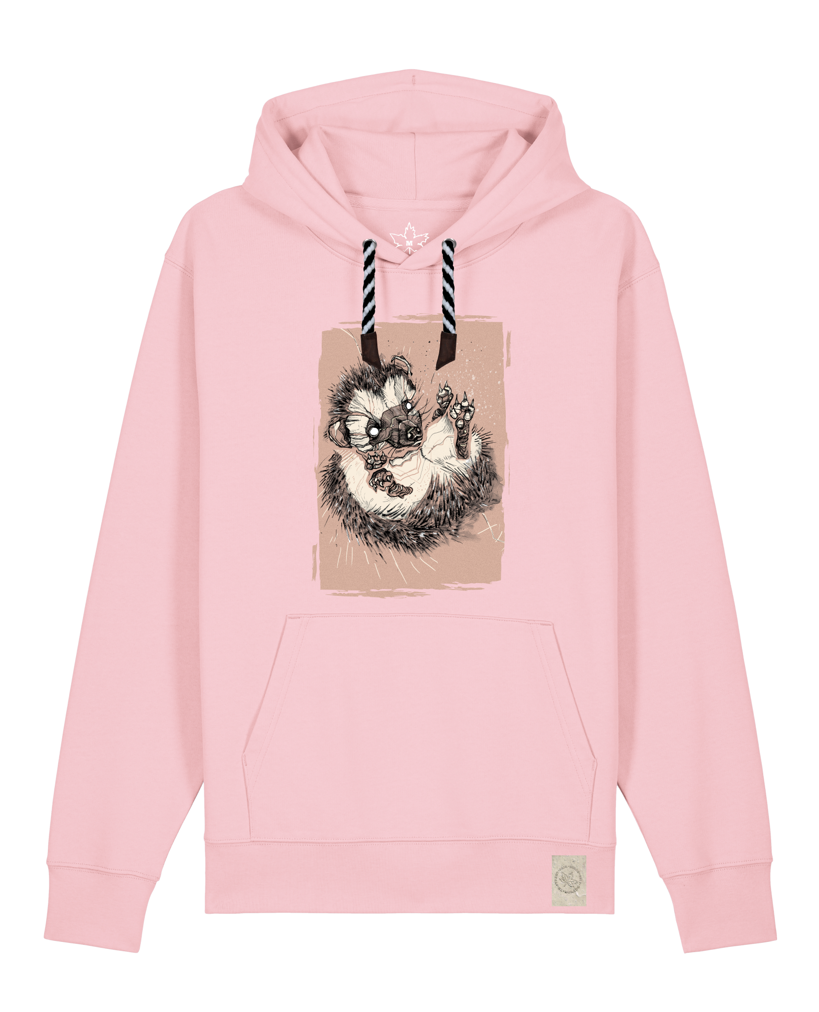bio-unisex-medium fit-hoodie-igel-stsu177-flamingo-sw kordel-front