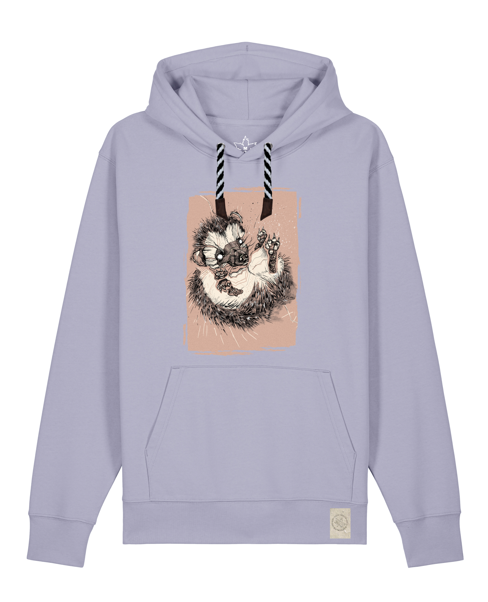 bio-unisex-medium fit-hoodie-igel-stsu177-lavender-sw kordel-front