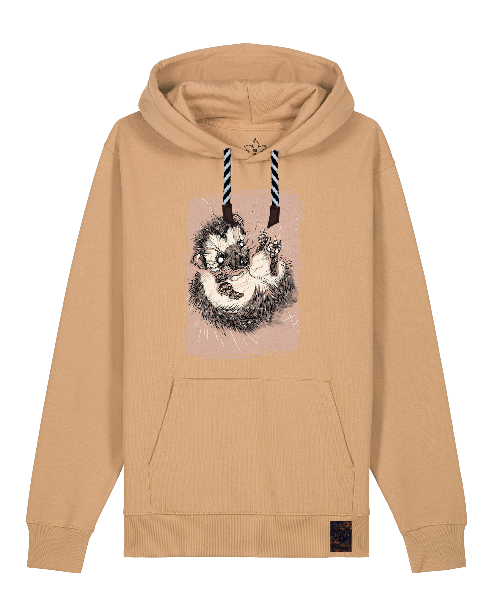 bio-unisex-medium fit-hoodie-igel-stsu177-meersand-sw kordel-front