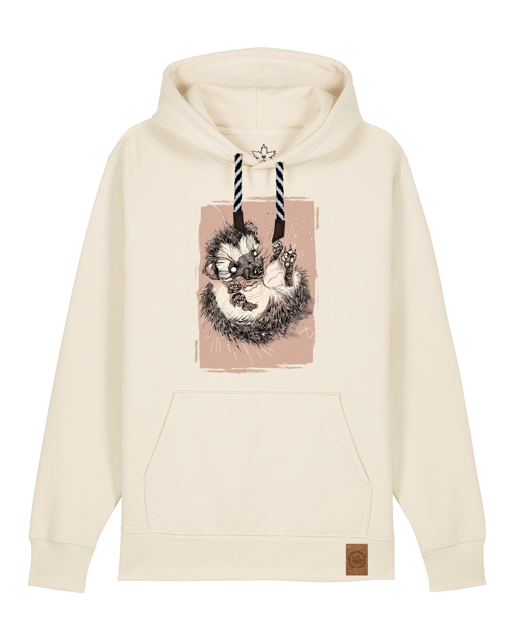 bio-unisex-medium fit-hoodie-igel-stsu177-natur-sw kordel-front