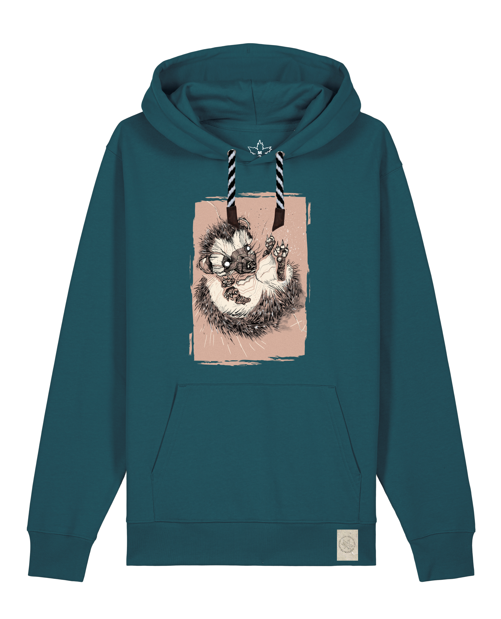 bio-unisex-medium fit-hoodie-igel-stsu177-nordmanntanne-sw kordel-front