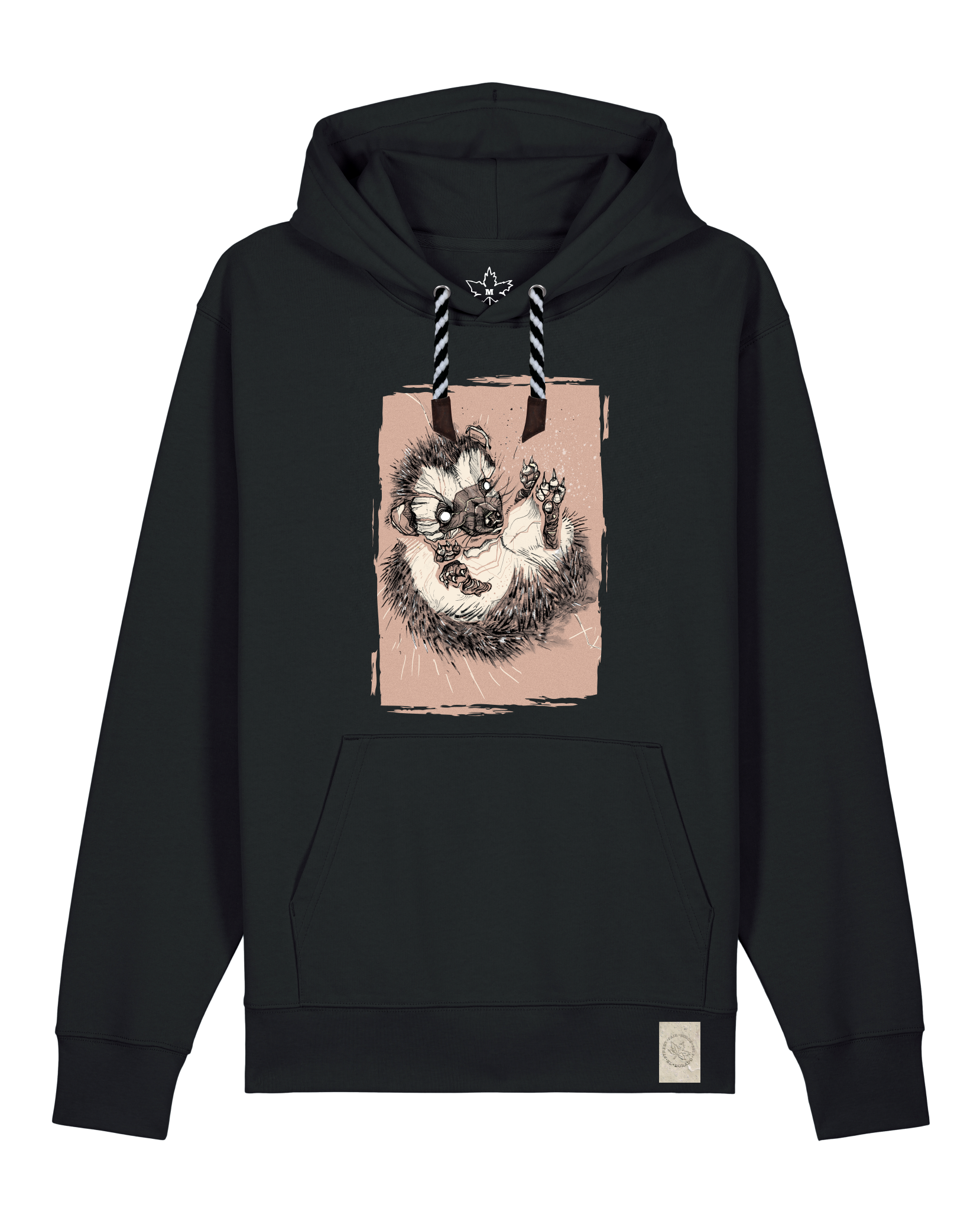 bio-unisex-medium fit-hoodie-igel-stsu177-schwarz-sw kordel-front