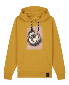 bio-unisex-medium fit-hoodie-igel-stsu177-senf-sw kordel-front