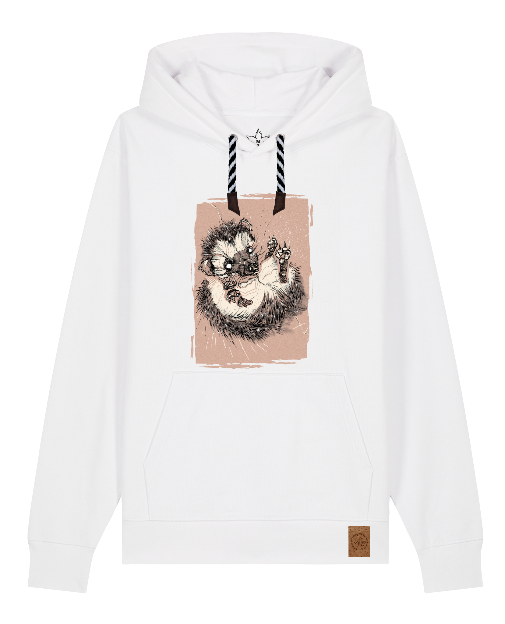 bio-unisex-medium fit-hoodie-igel-stsu177-weiß-sw kordel-front