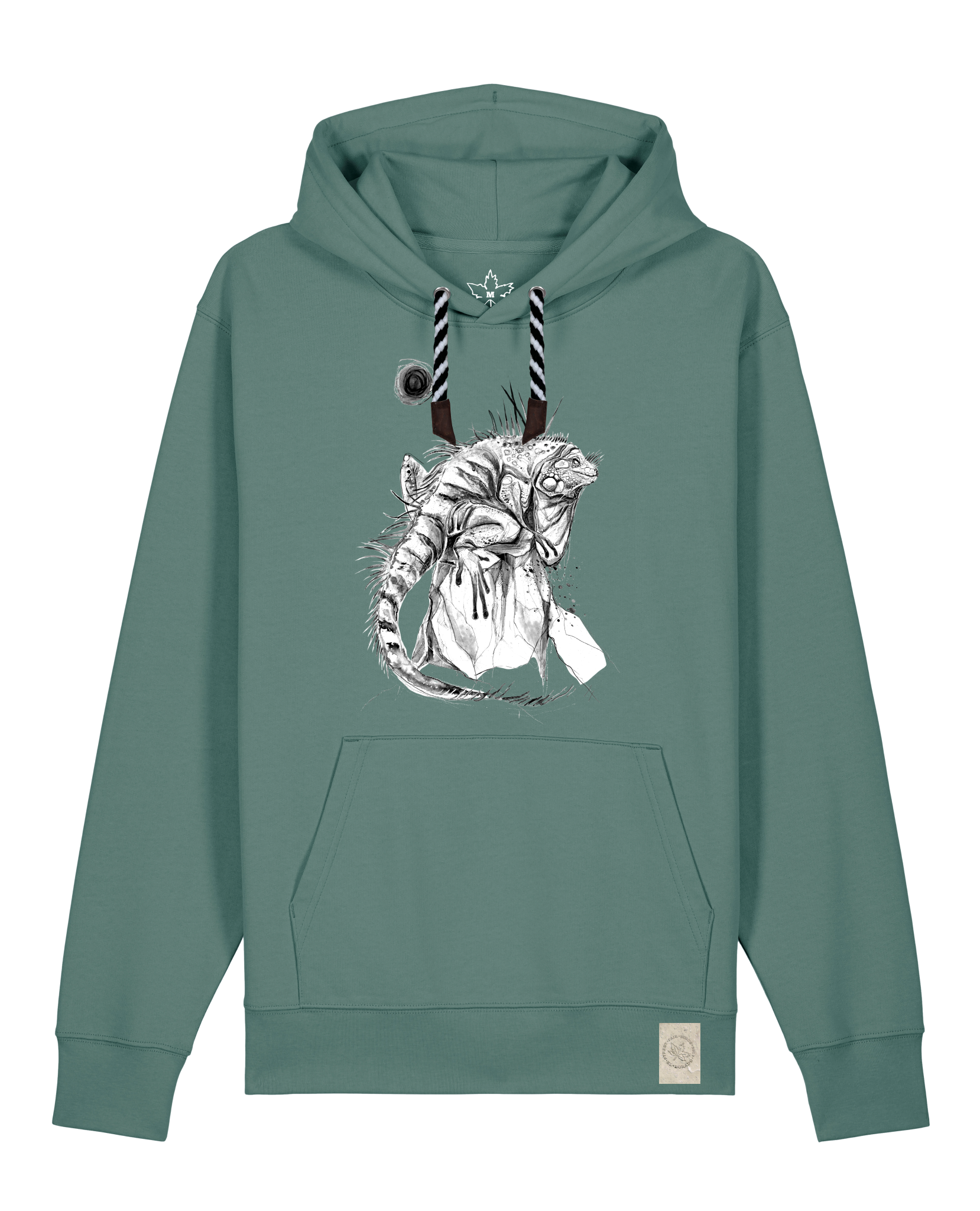 bio-unisex-medium fit-hoodie-iguana-stsu177-blautanne-sw kordel-front