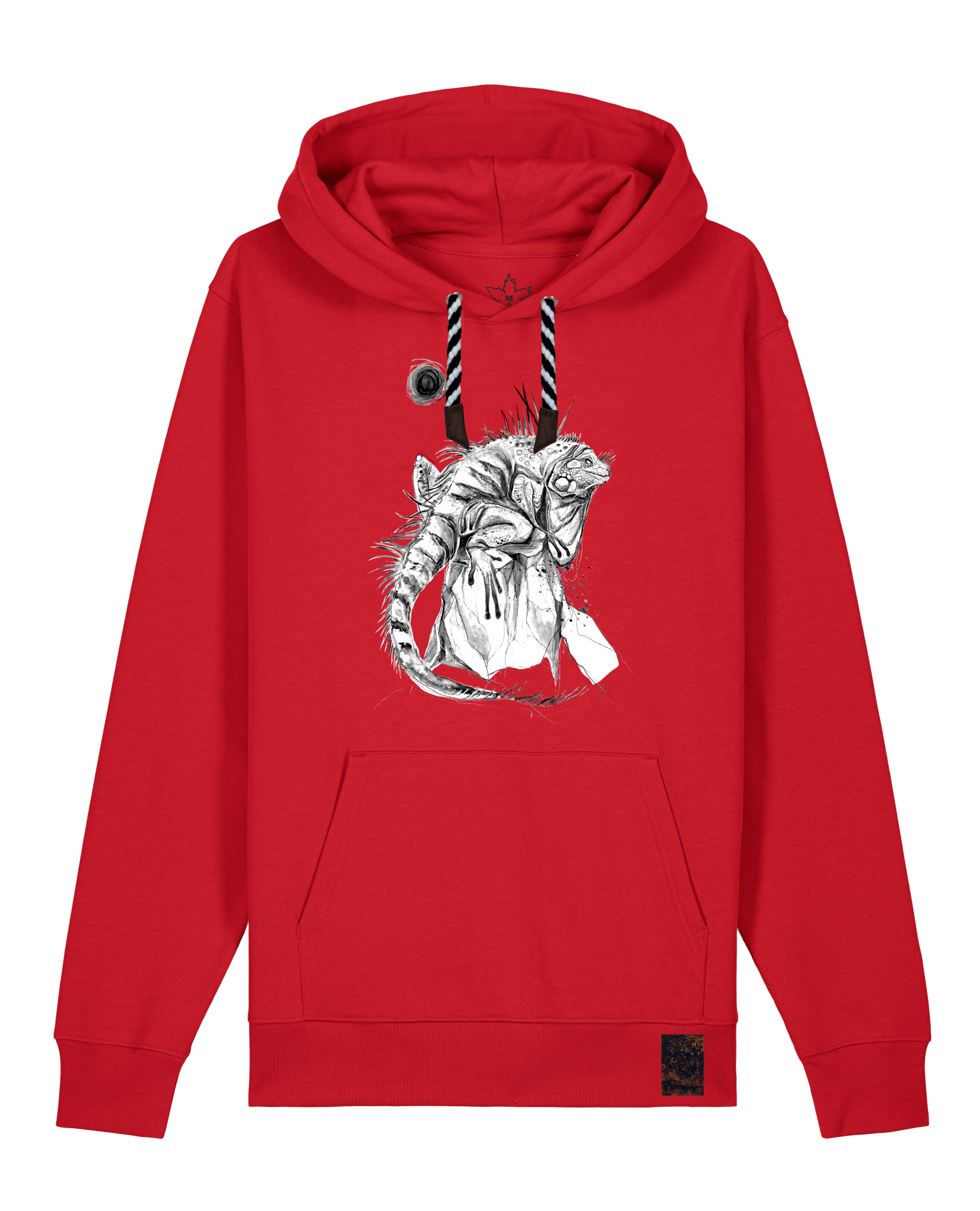 bio-unisex-medium fit-hoodie-iguana-stsu177-erdbeere-sw kordel-front