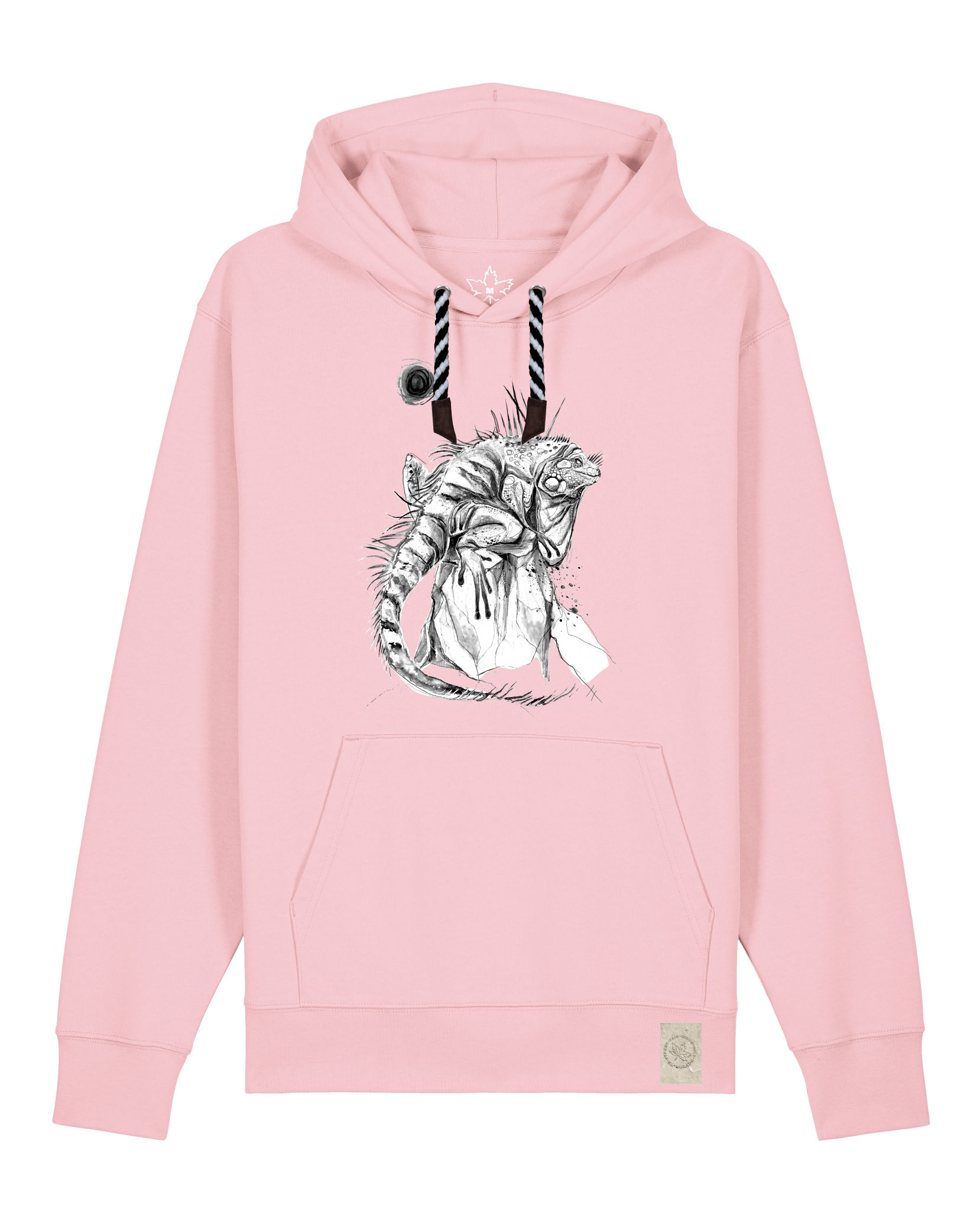 bio-unisex-medium fit-hoodie-iguana-stsu177-flamingo-sw kordel-front