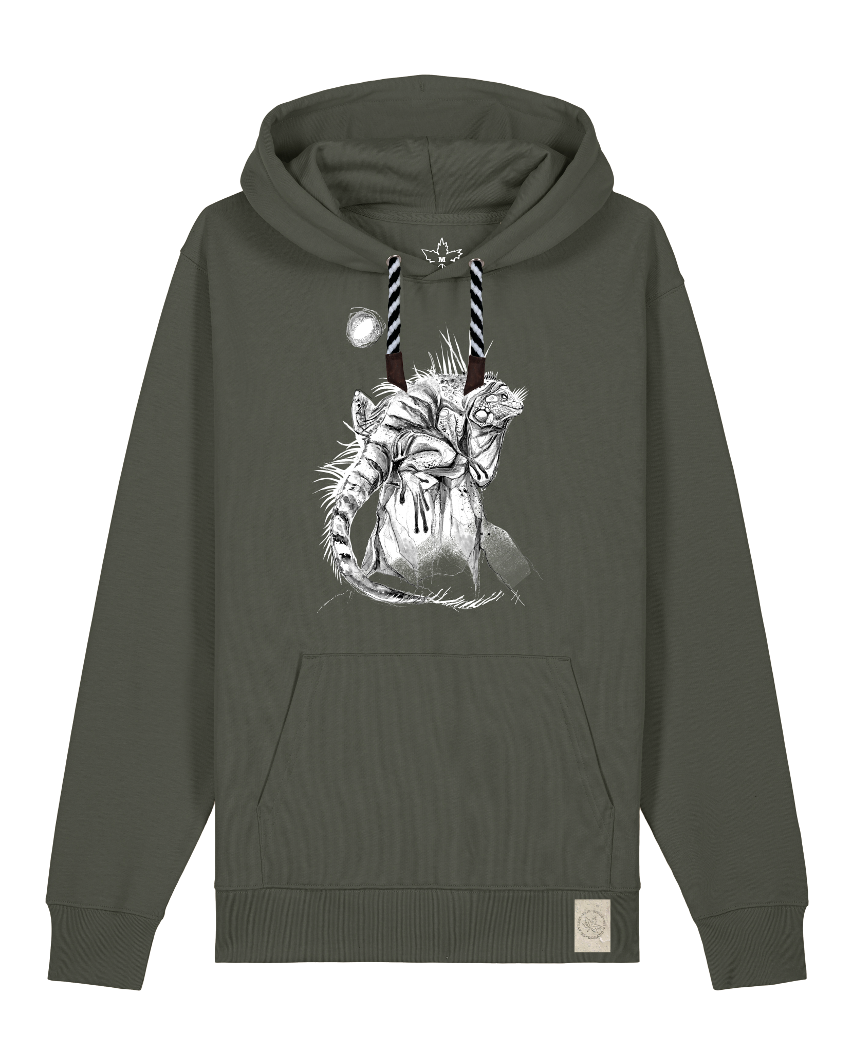 bio-unisex-medium fit-hoodie-iguana-stsu177-grunkohl-sw kordel-front