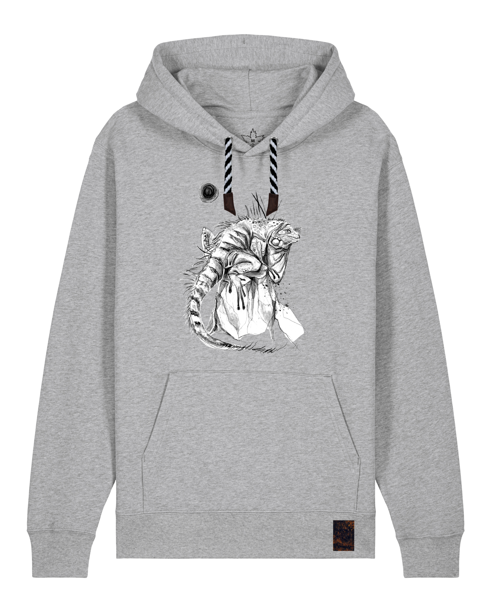 bio-unisex-medium fit-hoodie-iguana-stsu177-mausgrau-sw kordel-front