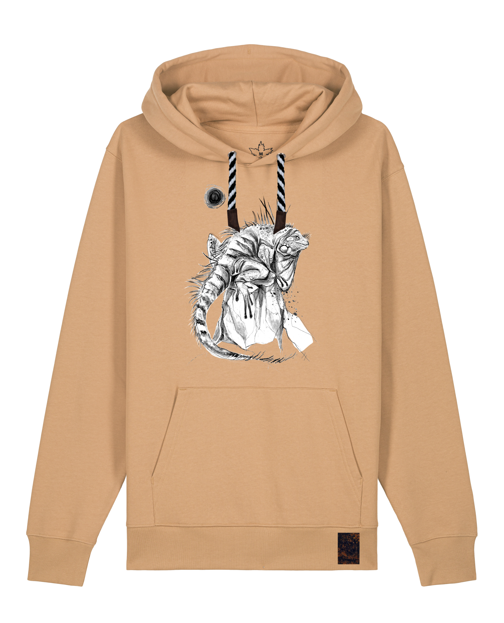 bio-unisex-medium fit-hoodie-iguana-stsu177-meersand-sw kordel-front