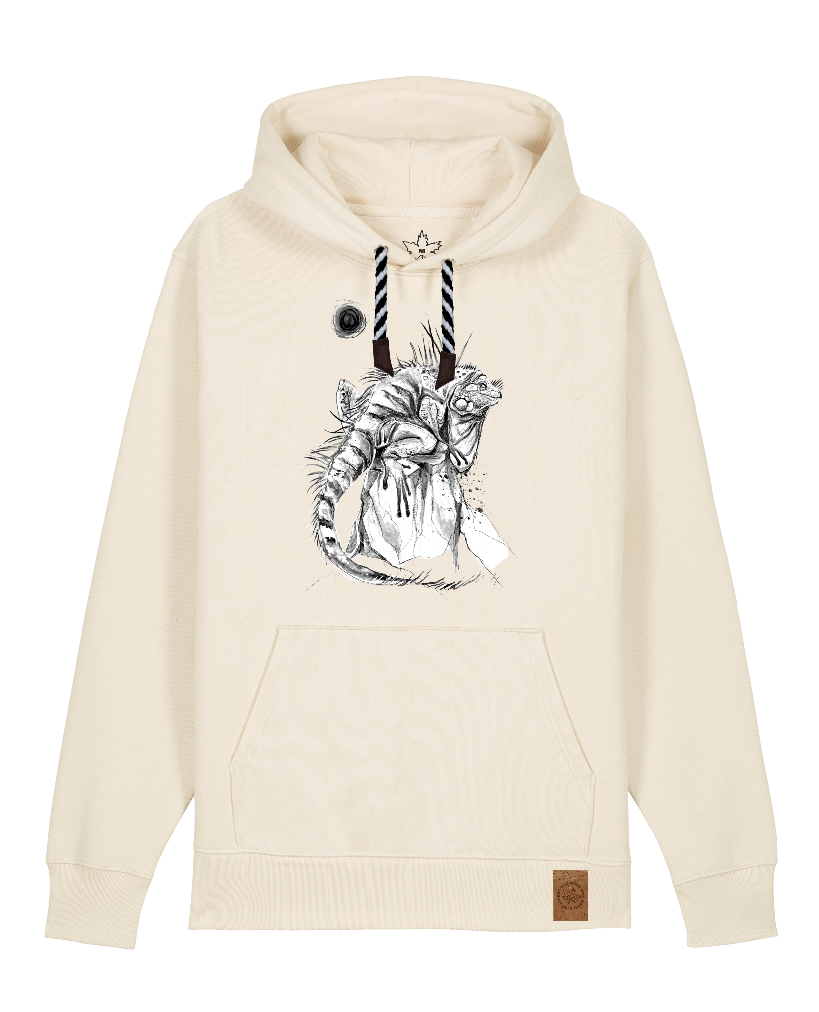 bio-unisex-medium fit-hoodie-iguana-stsu177-natur-sw kordel-front
