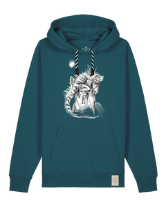 bio-unisex-medium fit-hoodie-iguana-stsu177-nordmanntanne-sw kordel-front