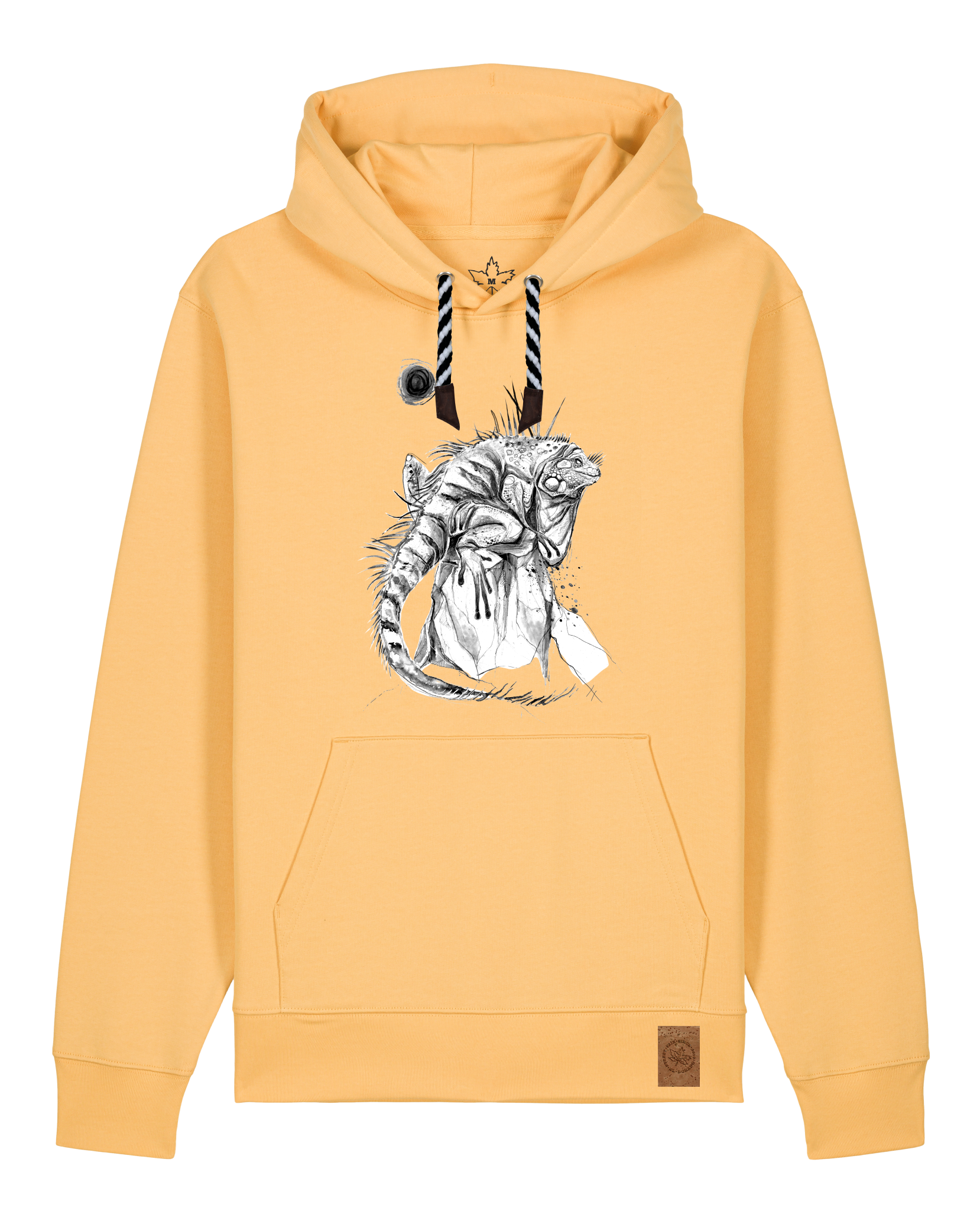 bio-unisex-medium fit-hoodie-iguana-stsu177-senfkorn-sw kordel-front