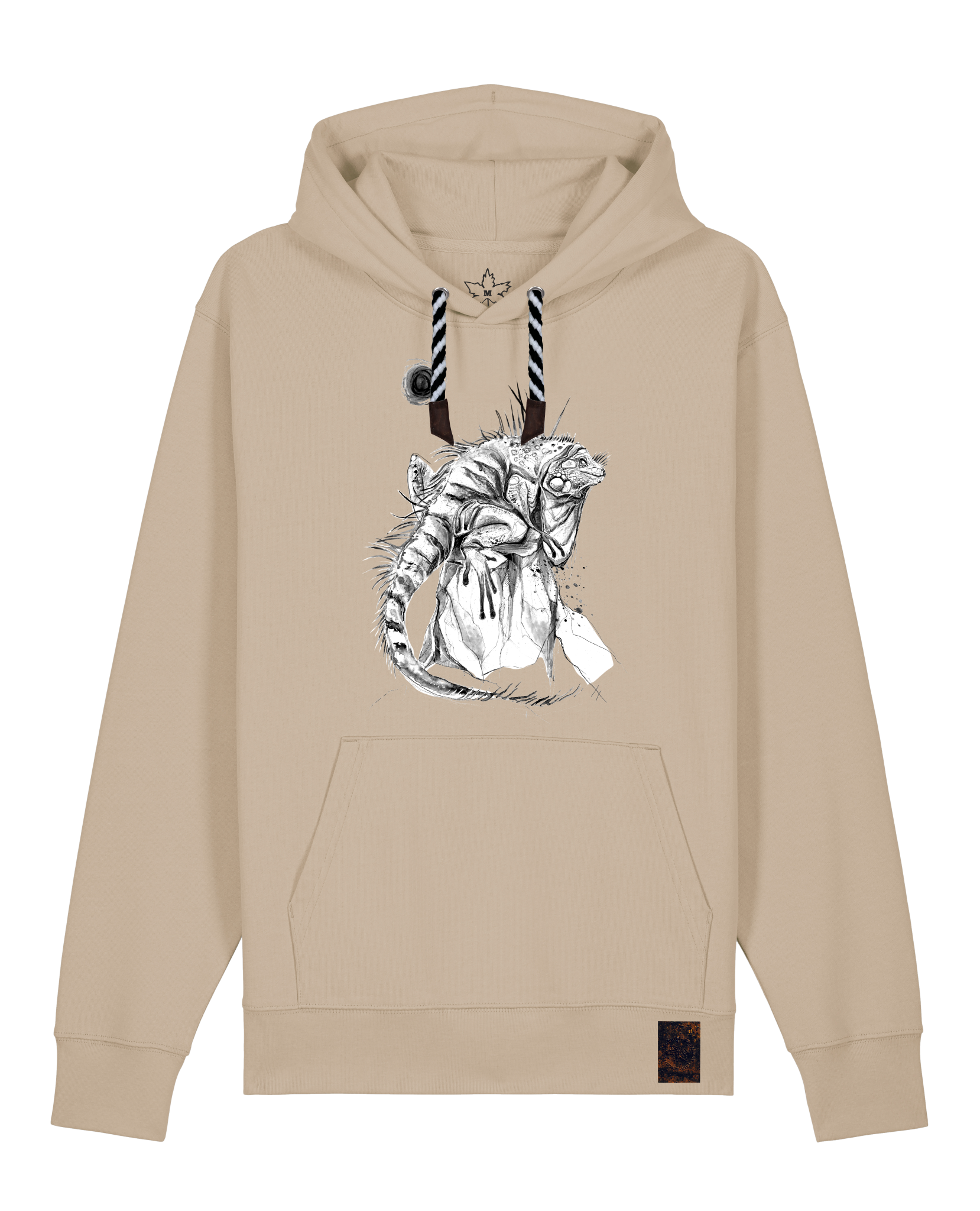 bio-unisex-medium fit-hoodie-iguana-stsu177-treibsand-sw kordel-front