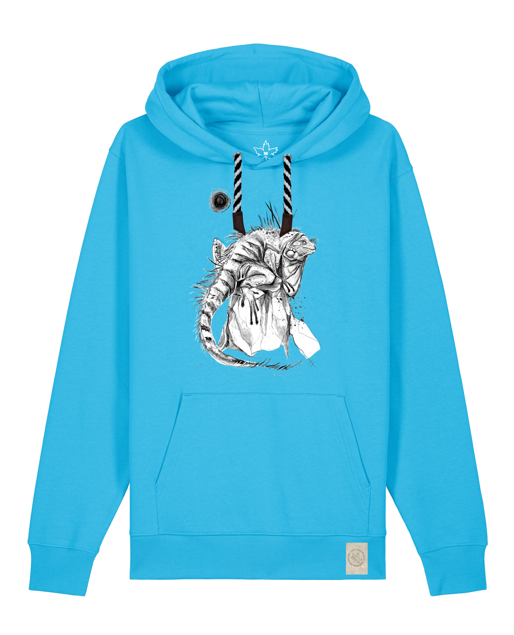 bio-unisex-medium fit-hoodie-iguana-stsu177-wasserblau-sw kordel-front