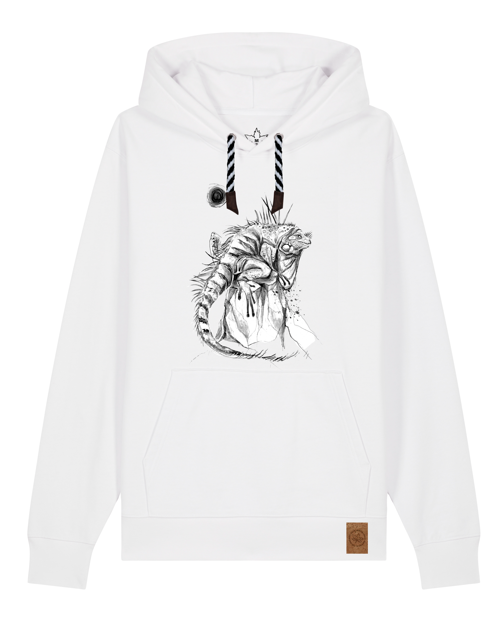 bio-unisex-medium fit-hoodie-iguana-stsu177-weiß-sw kordel-front