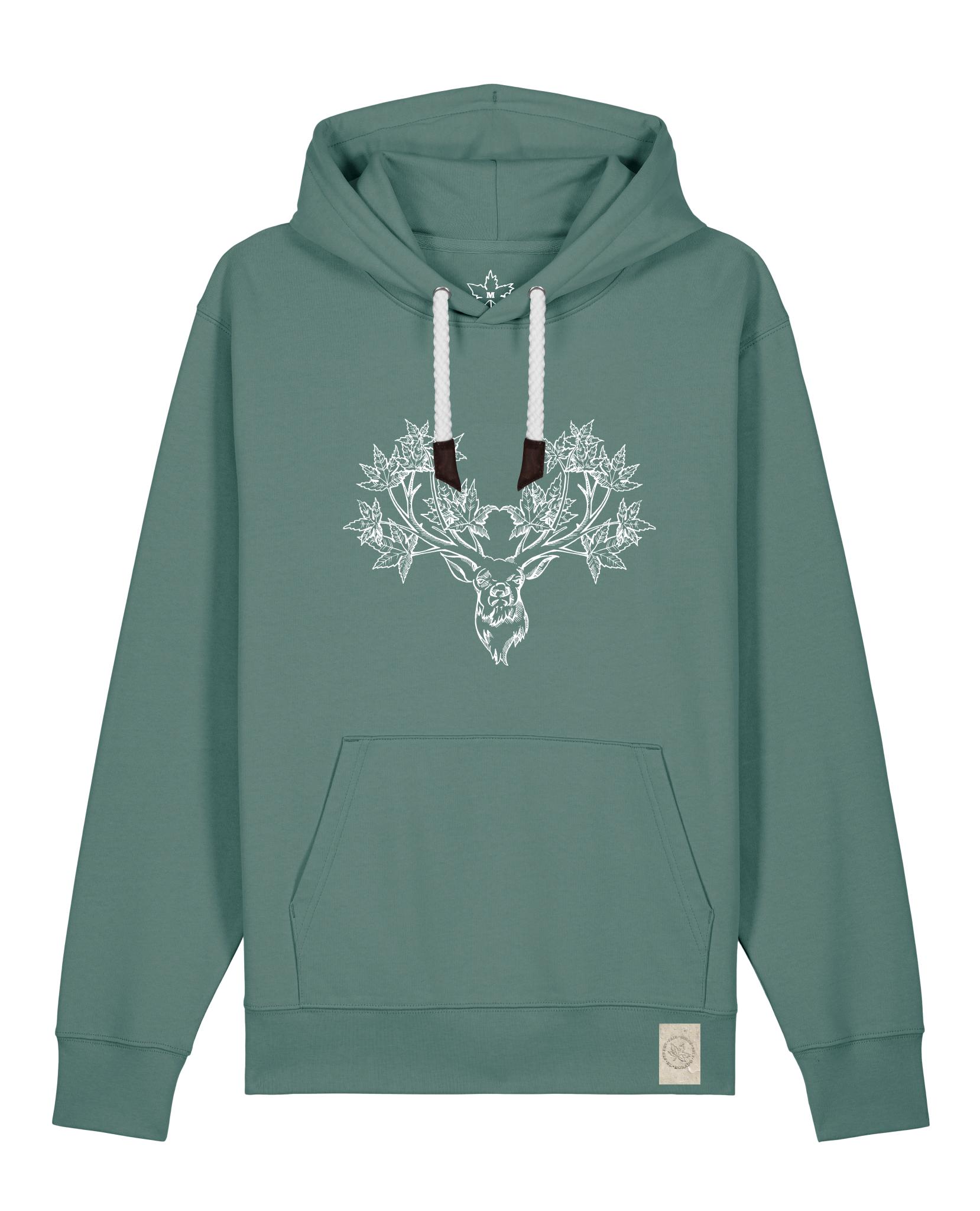 bio-unisex-medium fit-hoodie-king of wood-stsu177-blautanne-weiße kordel-front