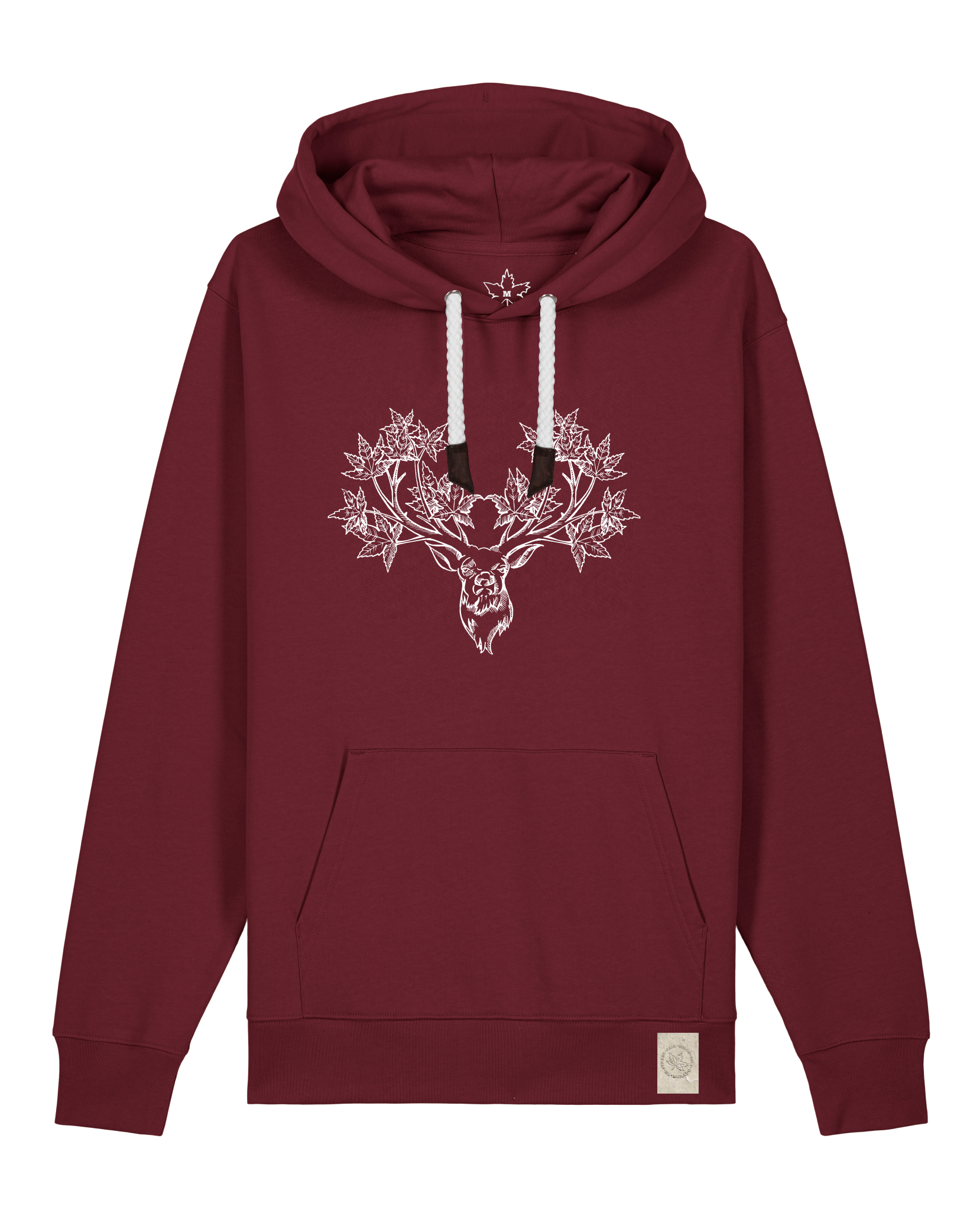 bio-unisex-medium fit-hoodie-king of wood-stsu177-burgunder rot-weiße kordel-front