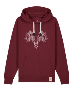 bio-unisex-medium fit-hoodie-king of wood-stsu177-burgunder rot-weiße kordel-front