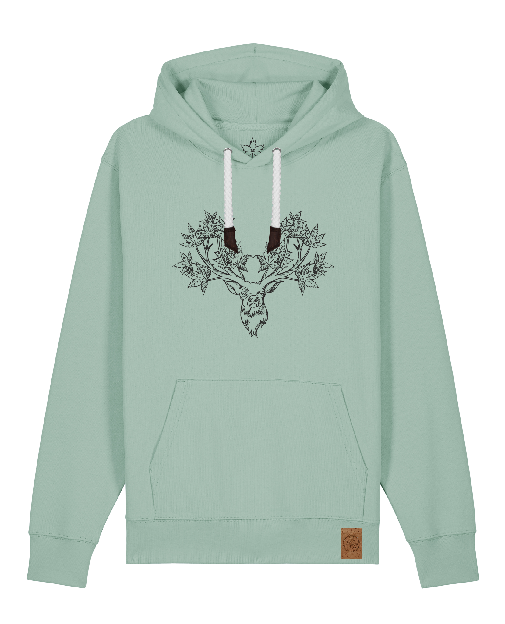 bio-unisex-medium fit-hoodie-king of wood-stsu177-eukalyptus-weiße kordel-front