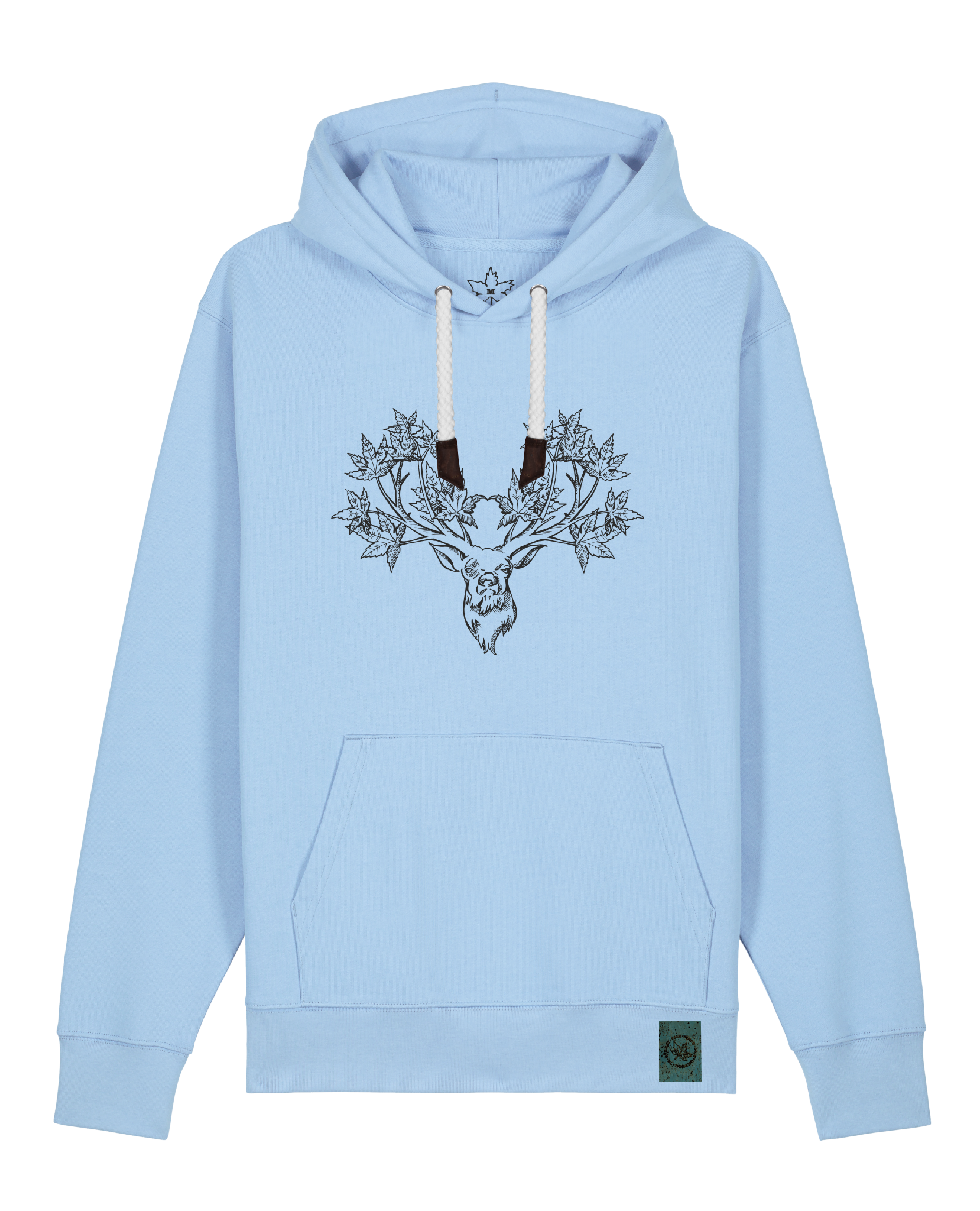 bio-unisex-medium fit-hoodie-king of wood-stsu177-lagune-weiße kordel-front