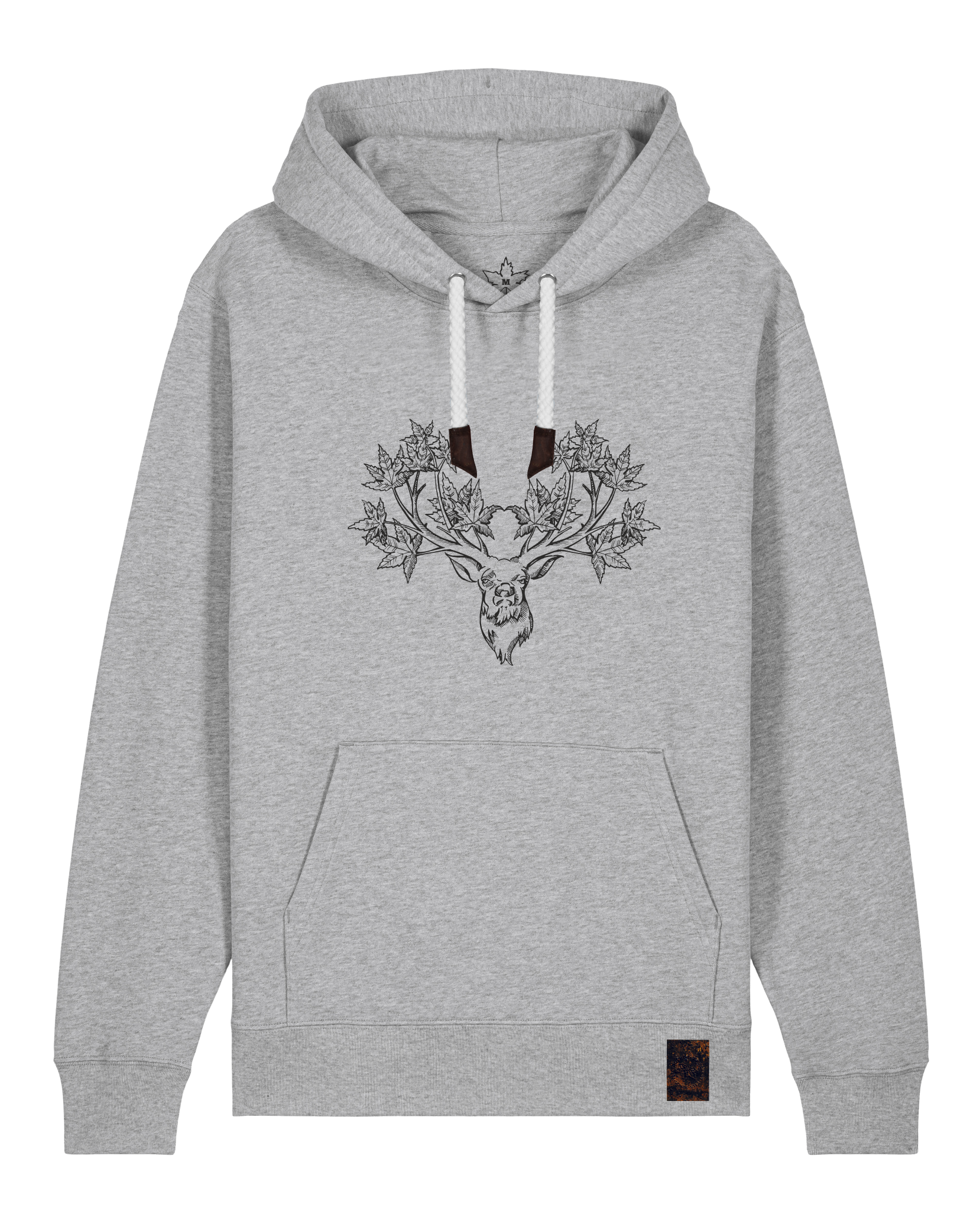 bio-unisex-medium fit-hoodie-king of wood-stsu177-mausgrau-weiße kordel-front