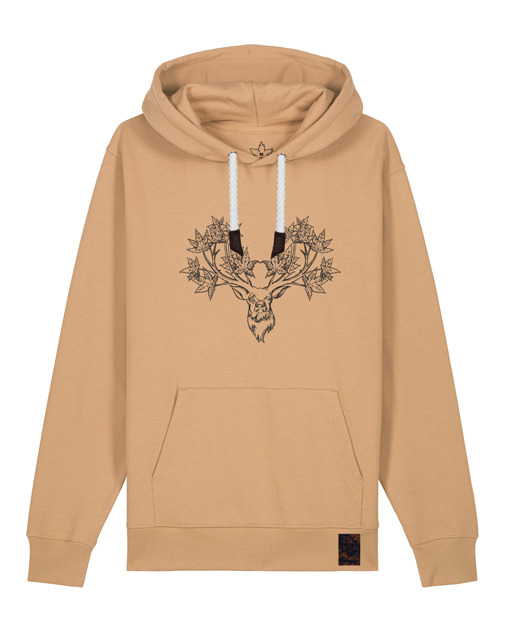 bio-unisex-medium fit-hoodie-king of wood-stsu177-meersand-weiße kordel-front