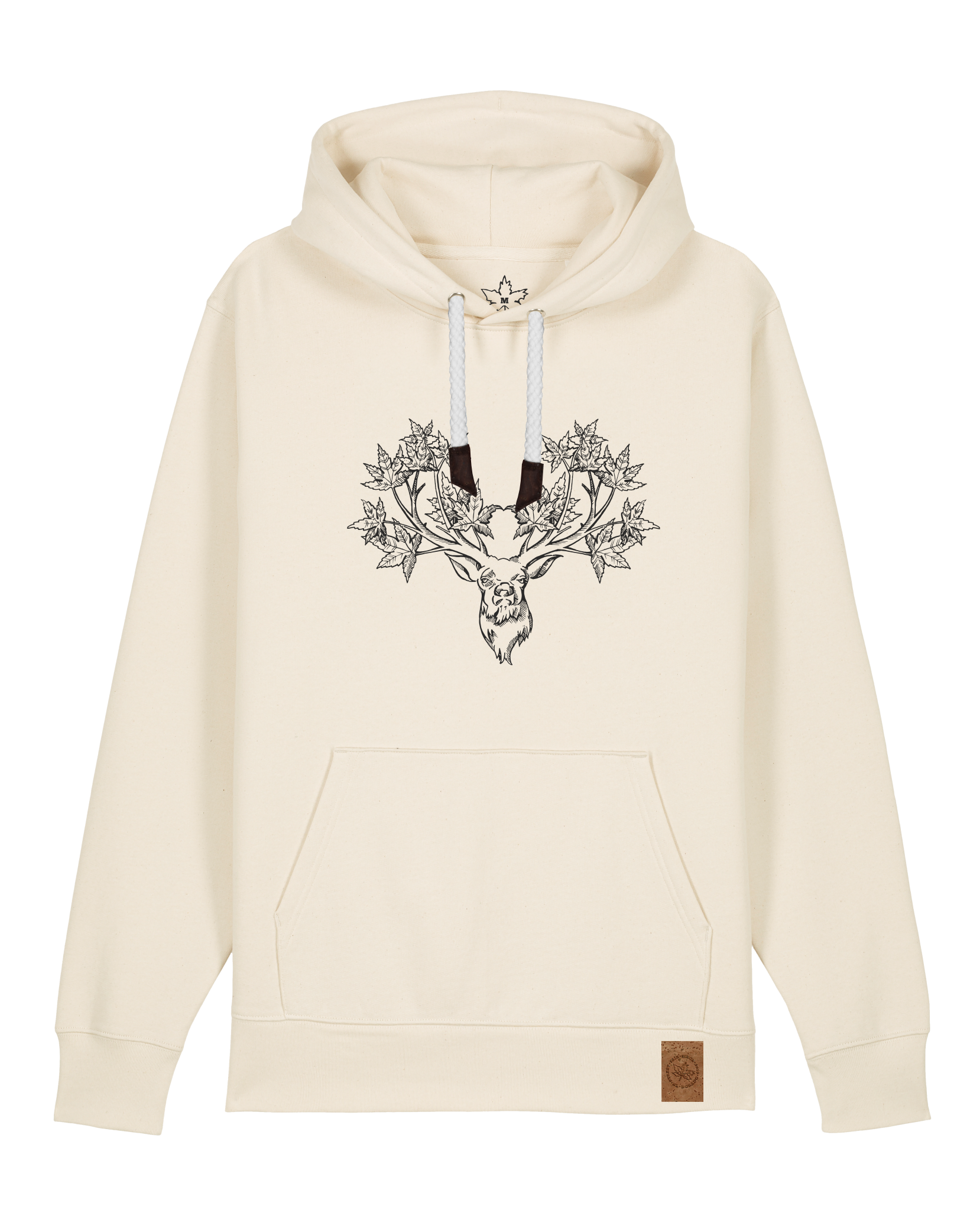 bio-unisex-medium fit-hoodie-king of wood-stsu177-natur-weiße kordel-front