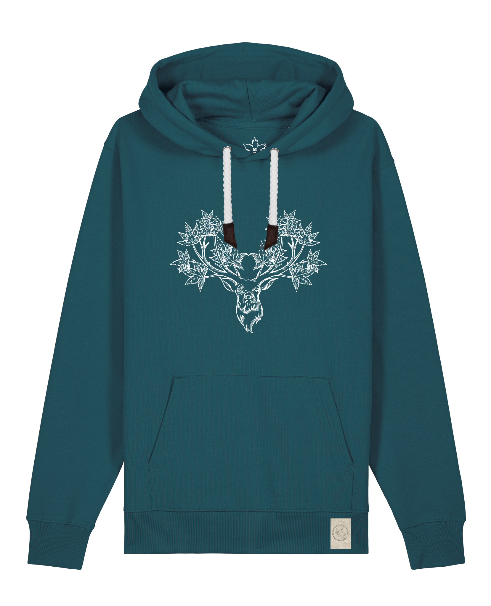 bio-unisex-medium fit-hoodie-king of wood-stsu177-nordmanntanne-weiße kordel-front