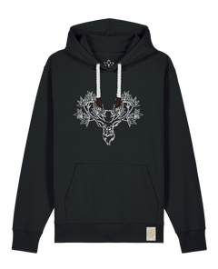 bio-unisex-medium fit-hoodie-king of wood-stsu177-schwarz-weiße kordel-front