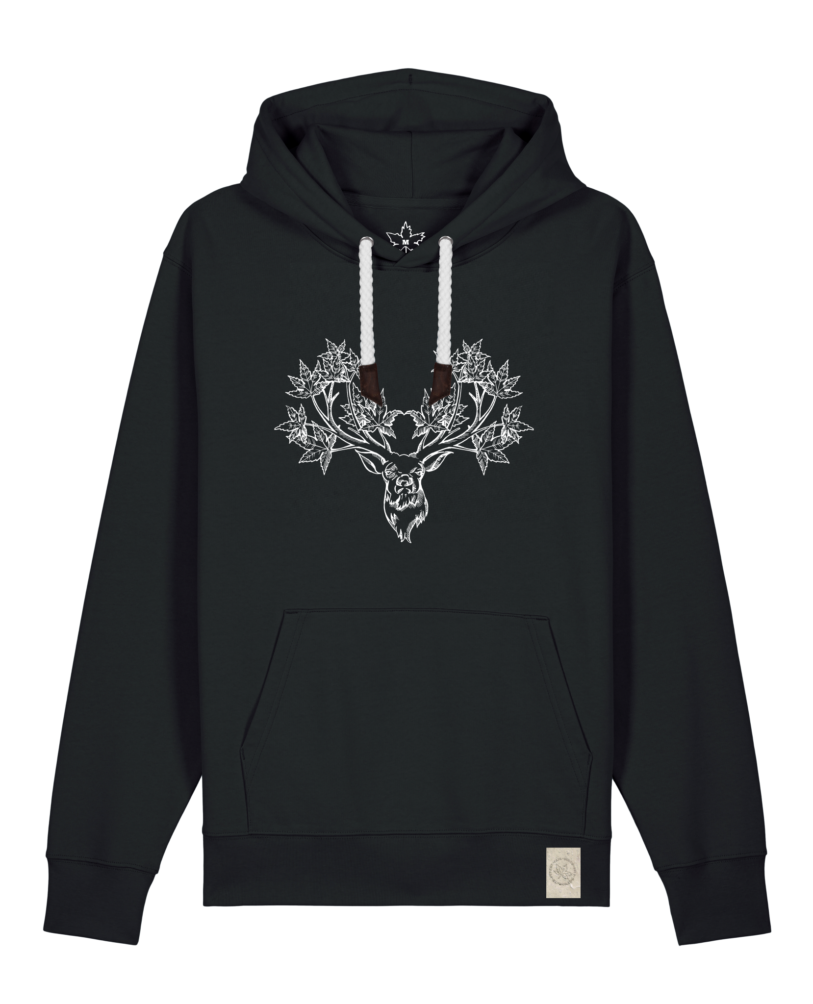 bio-unisex-medium fit-hoodie-king of wood-stsu177-schwarz-weiße kordel-front