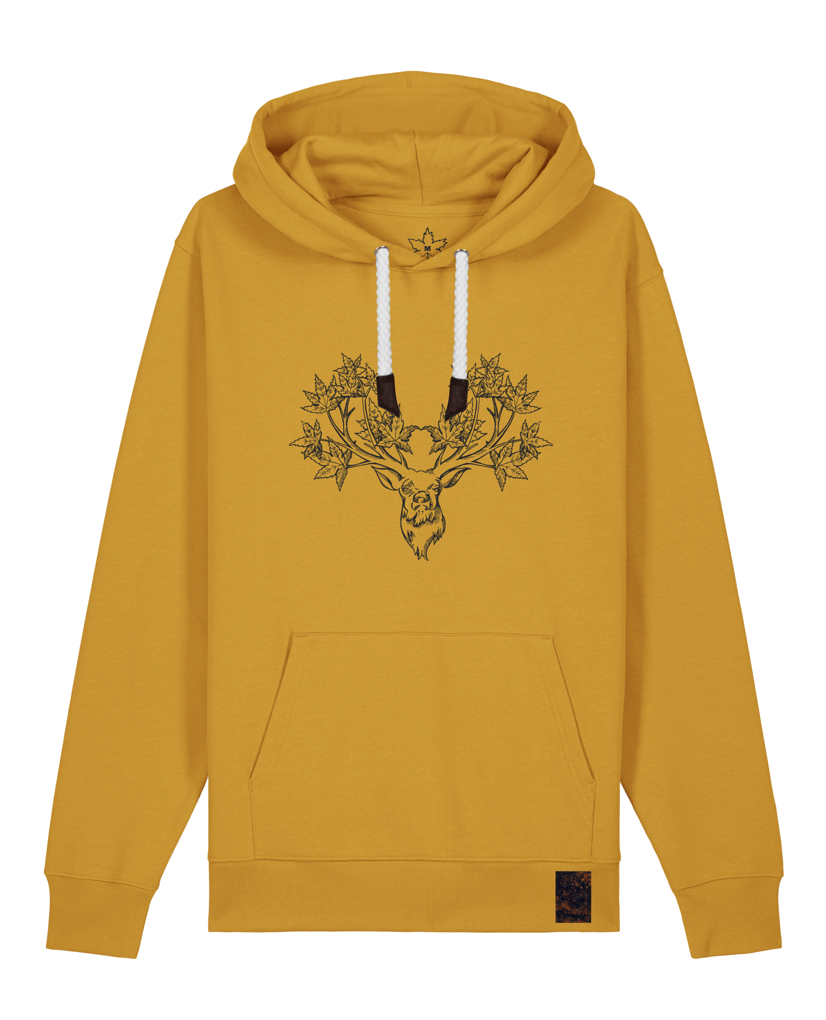 bio-unisex-medium fit-hoodie-king of wood-stsu177-senf-weiße kordel-front