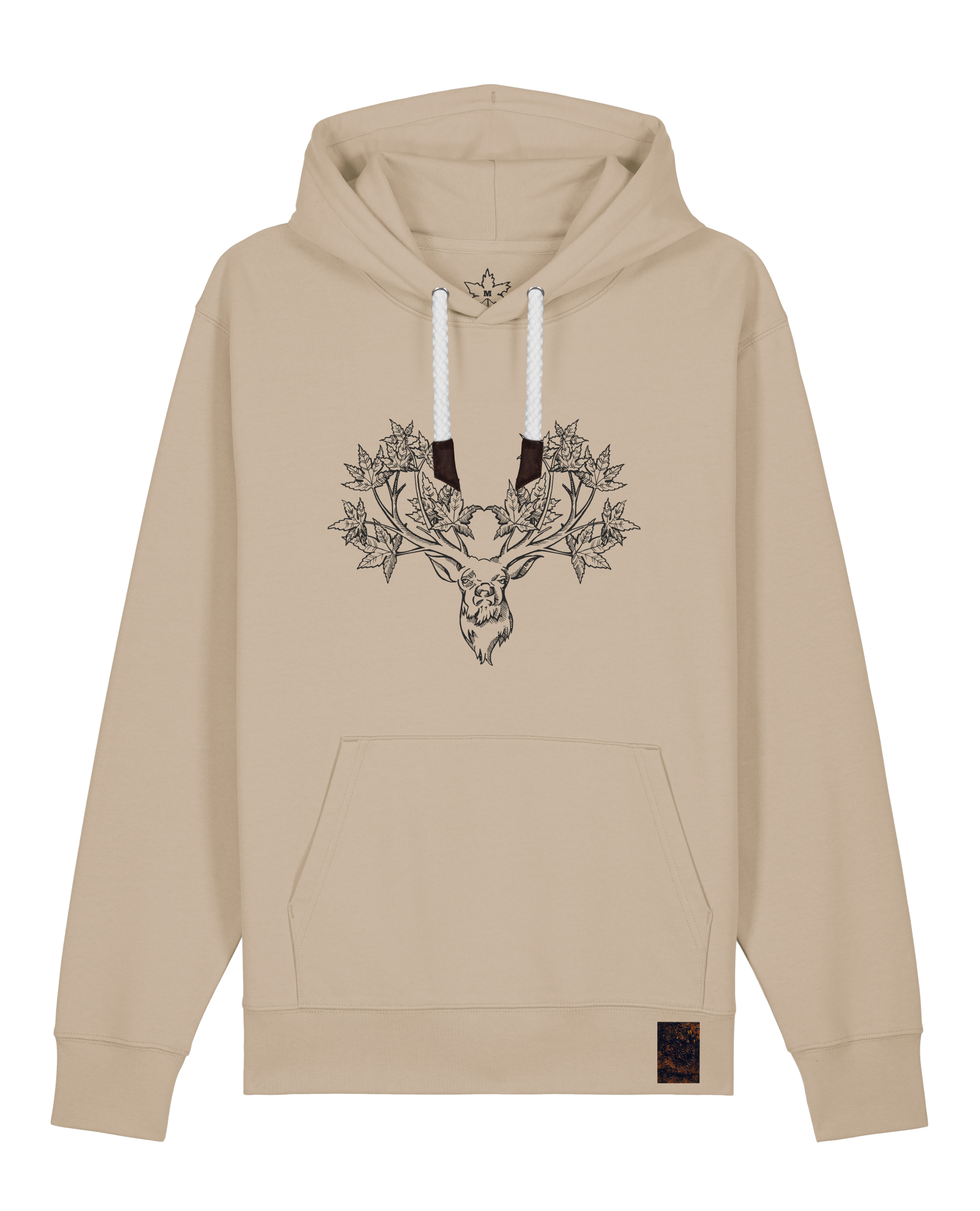 bio-unisex-medium fit-hoodie-king of wood-stsu177-treibsand-weiße kordel-front