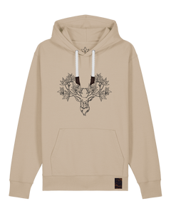 bio-unisex-medium fit-hoodie-king of wood-stsu177-treibsand-weiße kordel-front