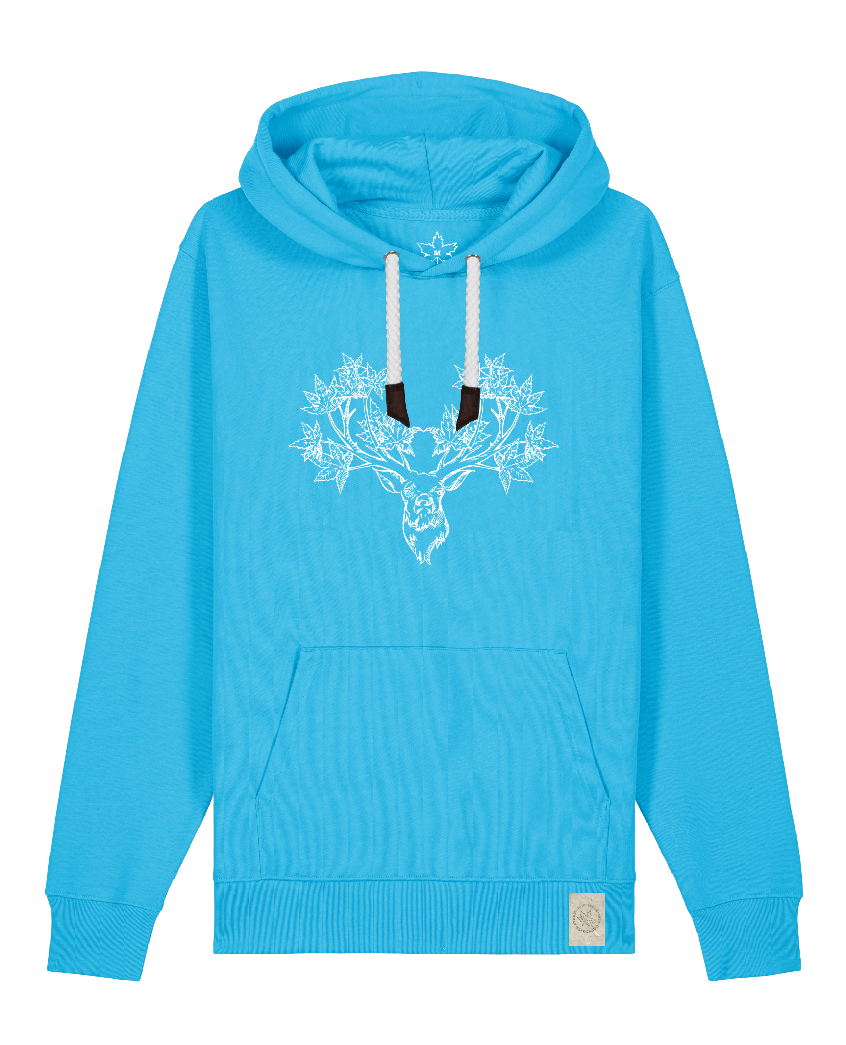 bio-unisex-medium fit-hoodie-king of wood-stsu177-wasserblau-weiße kordel-front