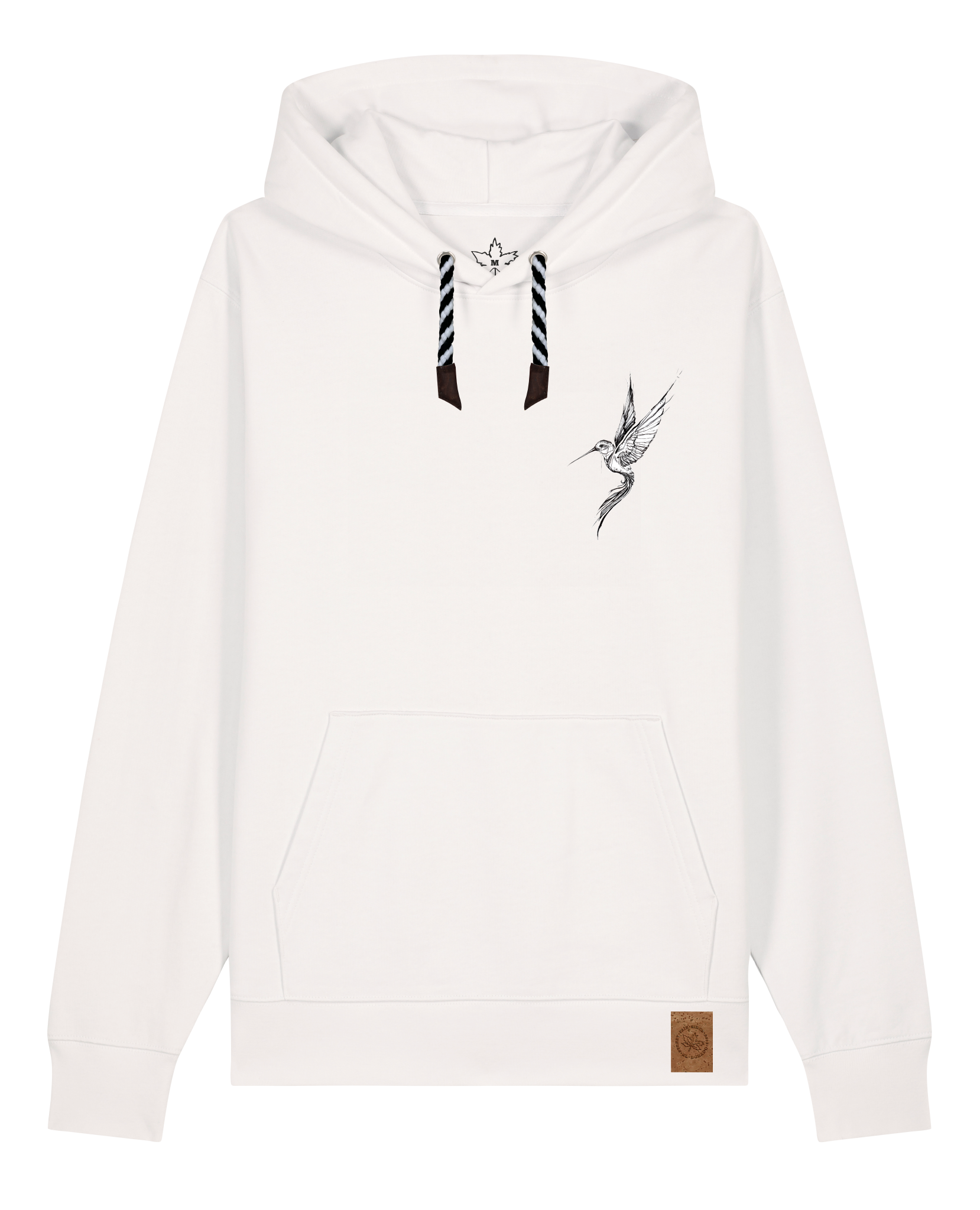 bio-unisex-medium fit-hoodie-kolibri (backprint)-stsu177-bio ei-sw kordel-front