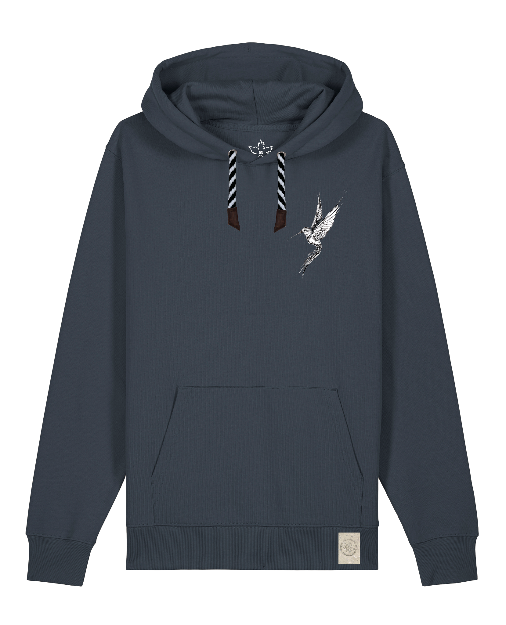 bio-unisex-medium fit-hoodie-kolibri (backprint)-stsu177-blaubeernacht-sw kordel-front