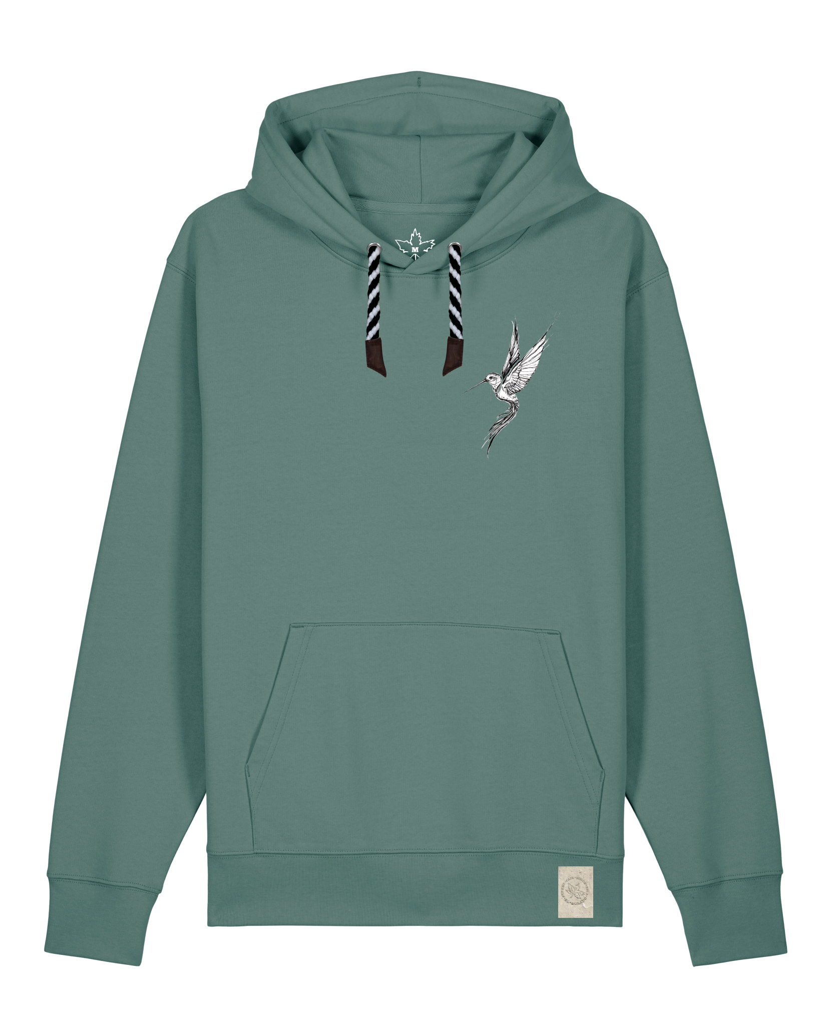 bio-unisex-medium fit-hoodie-kolibri (backprint)-stsu177-blautanne-sw kordel-front