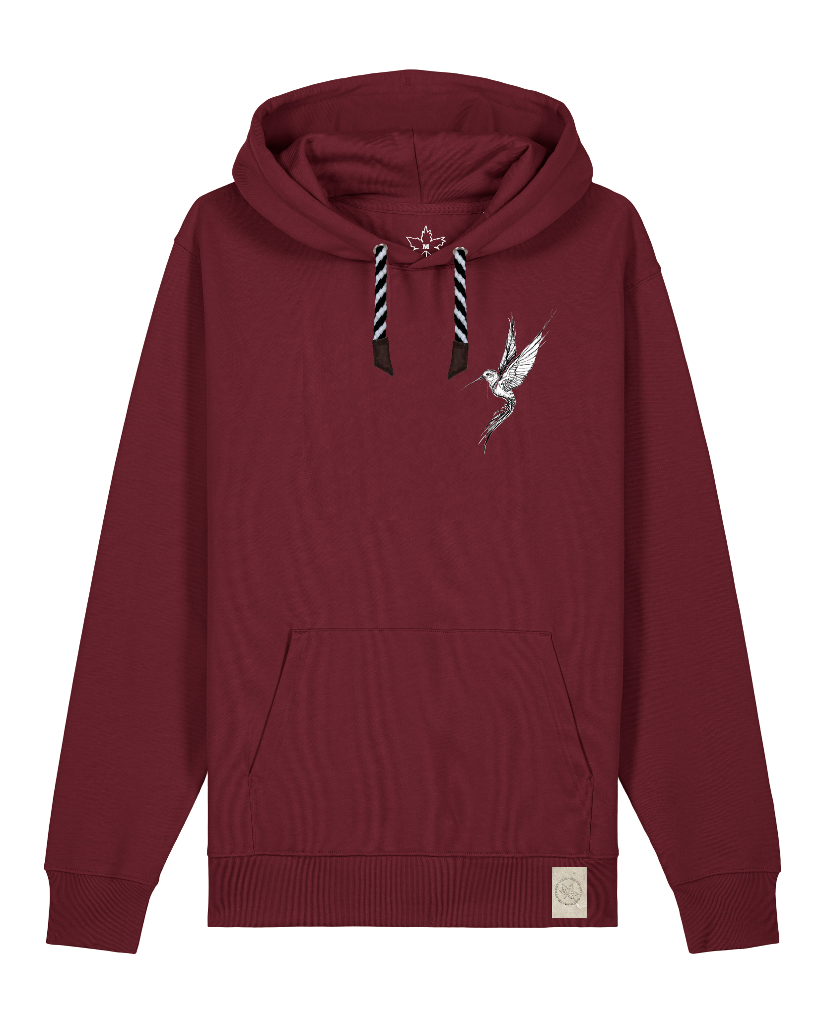 bio-unisex-medium fit-hoodie-kolibri (backprint)-stsu177-burgunder rot-sw kordel-front