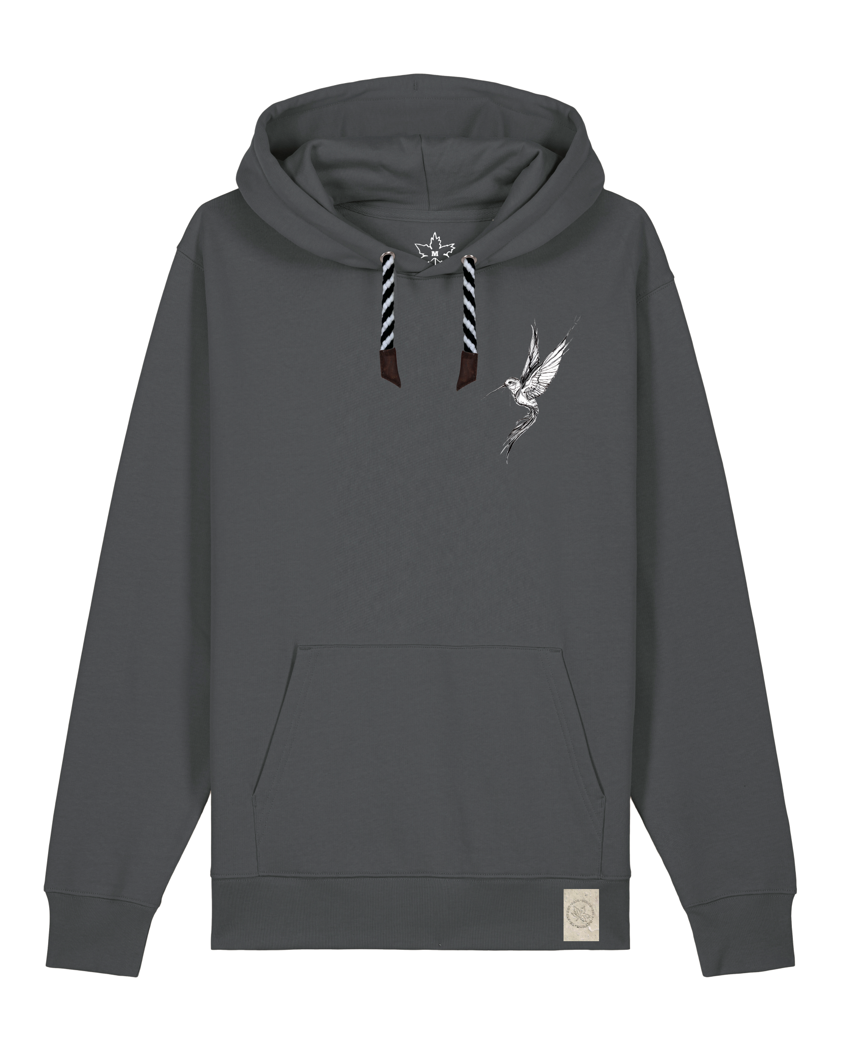 bio-unisex-medium fit-hoodie-kolibri (backprint)-stsu177-eisen-sw kordel-front