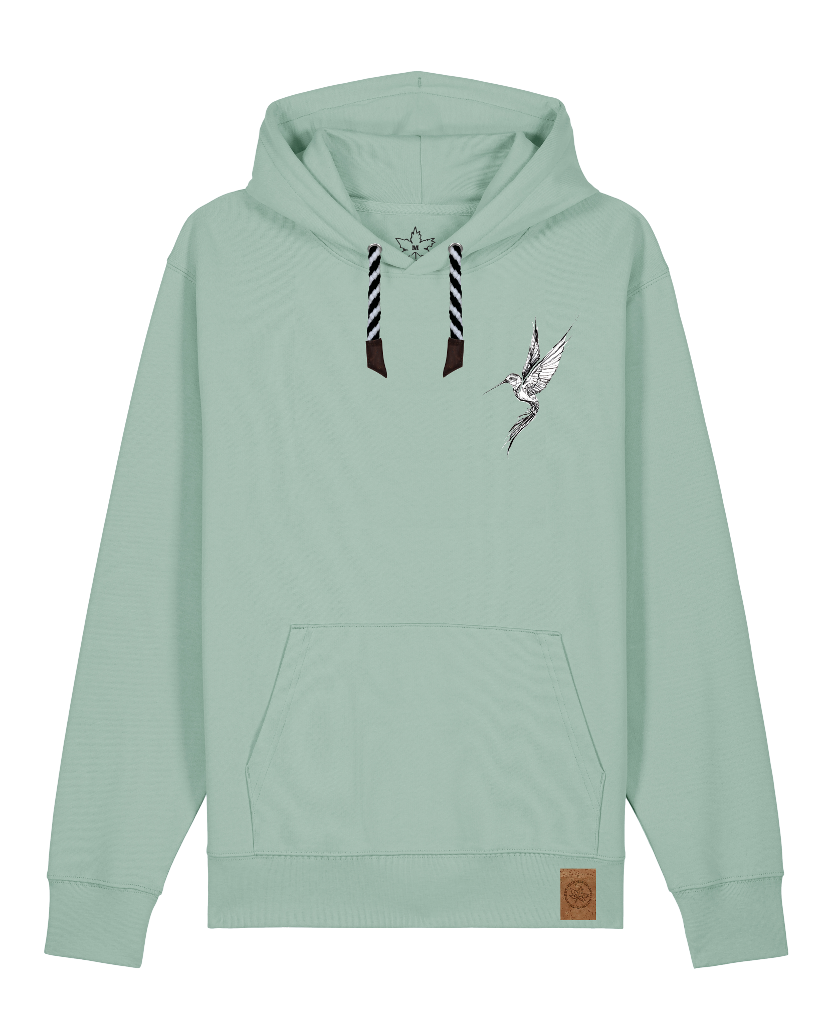bio-unisex-medium fit-hoodie-kolibri (backprint)-stsu177-eukalyptus-sw kordel-front