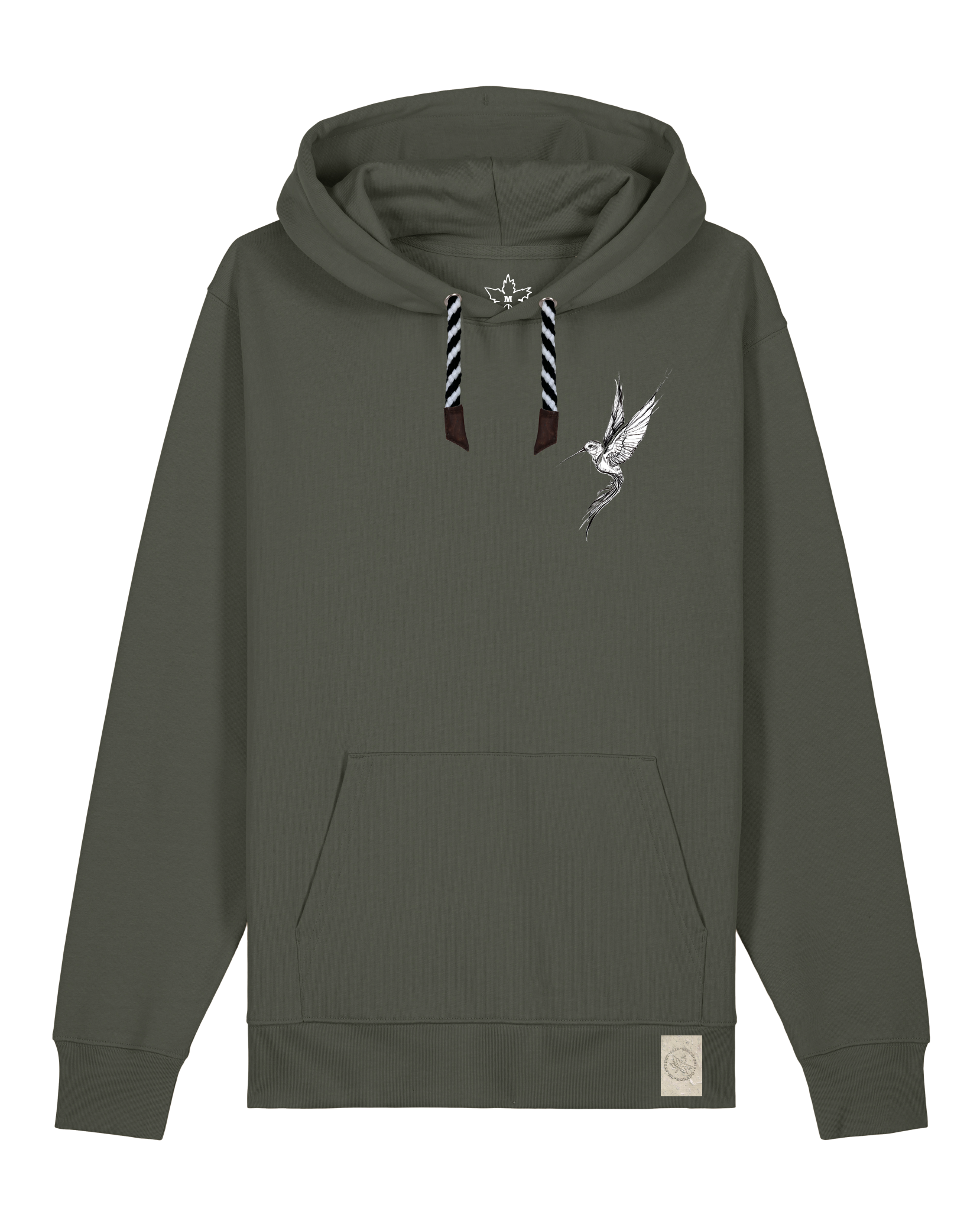 bio-unisex-medium fit-hoodie-kolibri (backprint)-stsu177-grunkohl-sw kordel-front