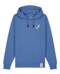 bio-unisex-medium fit-hoodie-kolibri (backprint)-stsu177-hortensie-sw kordel-front