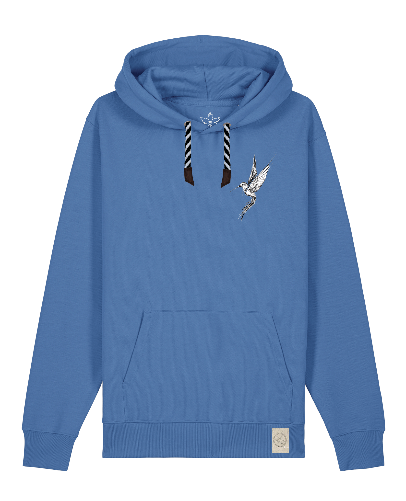 bio-unisex-medium fit-hoodie-kolibri (backprint)-stsu177-hortensie-sw kordel-front