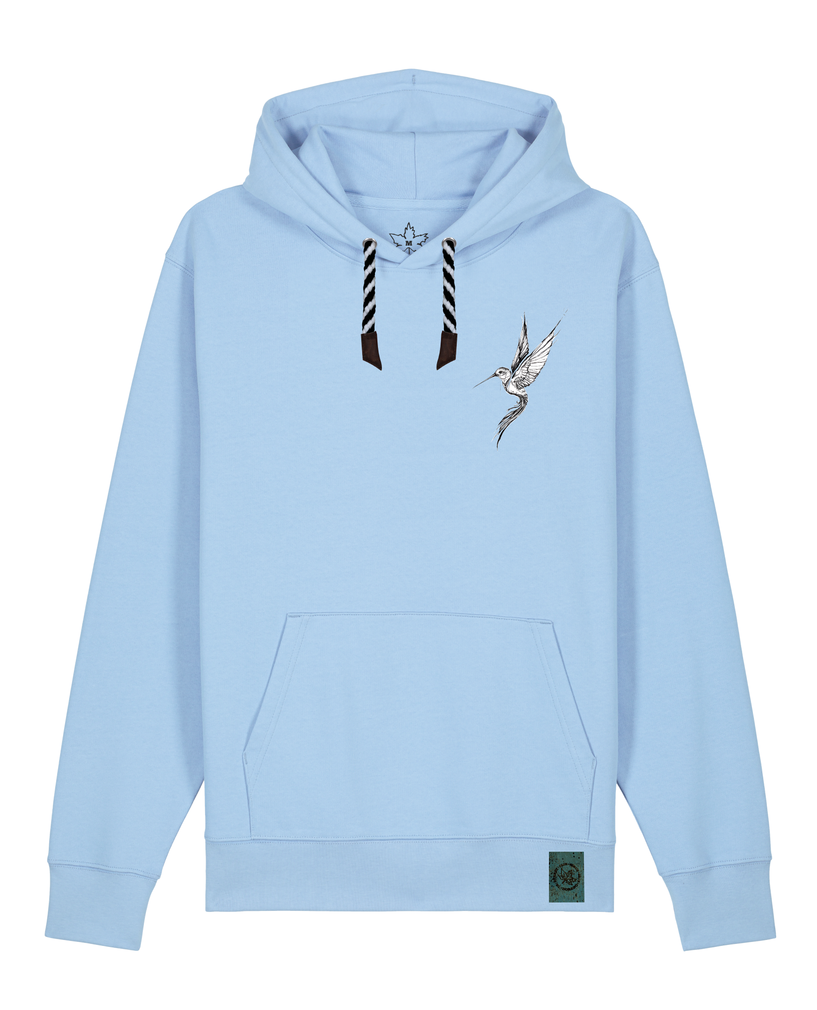 bio-unisex-medium fit-hoodie-kolibri (backprint)-stsu177-lagune-sw kordel-front