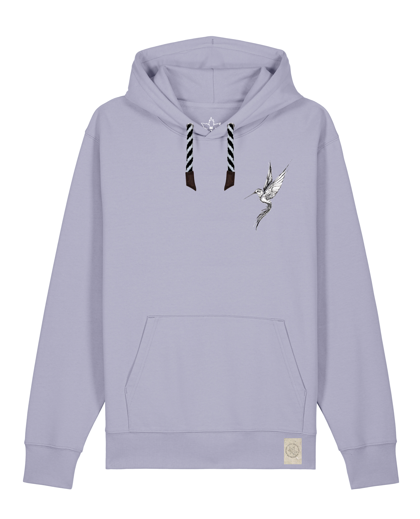 bio-unisex-medium fit-hoodie-kolibri (backprint)-stsu177-lavender-sw kordel-front