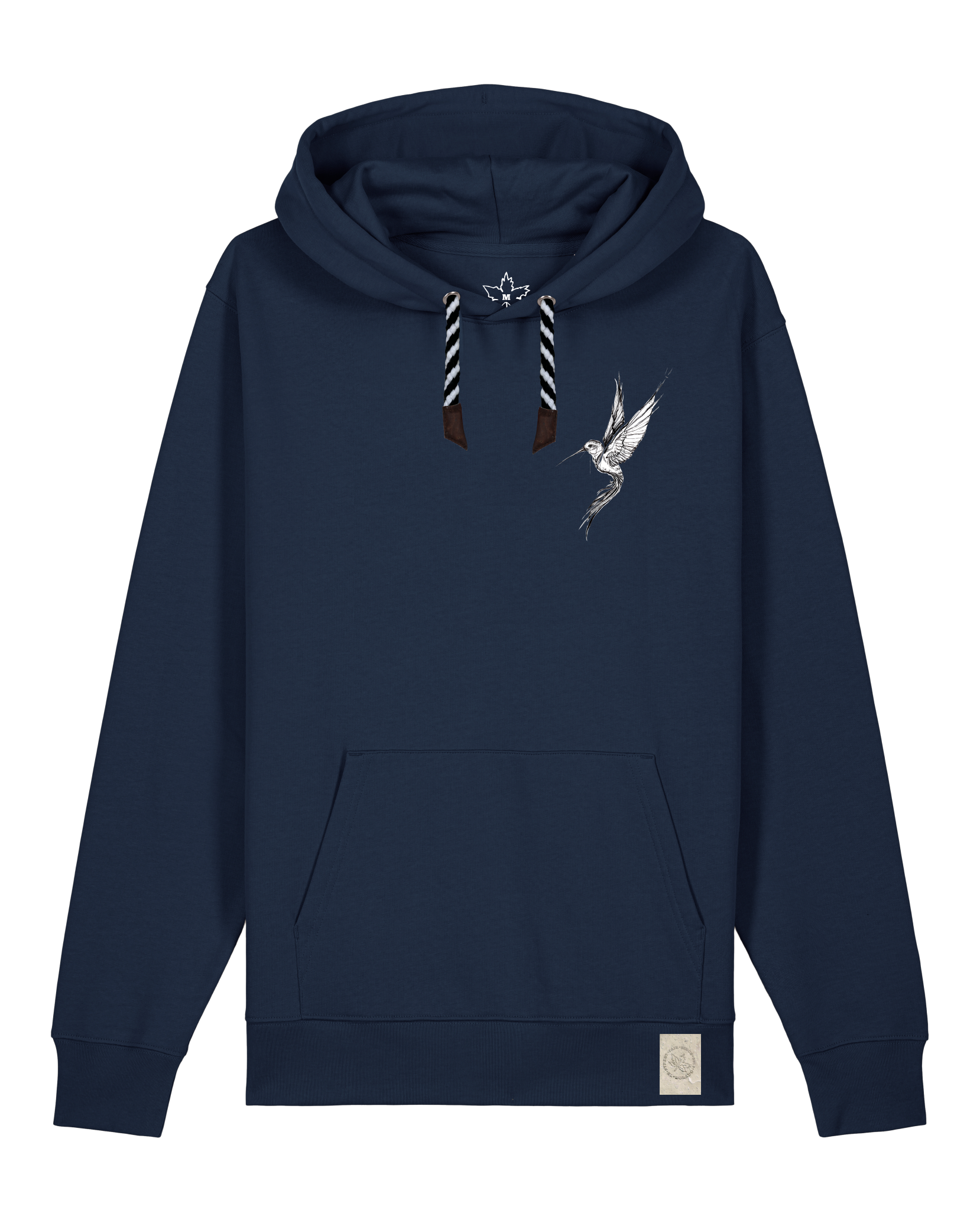 bio-unisex-medium fit-hoodie-kolibri (backprint)-stsu177-marine-sw kordel-front
