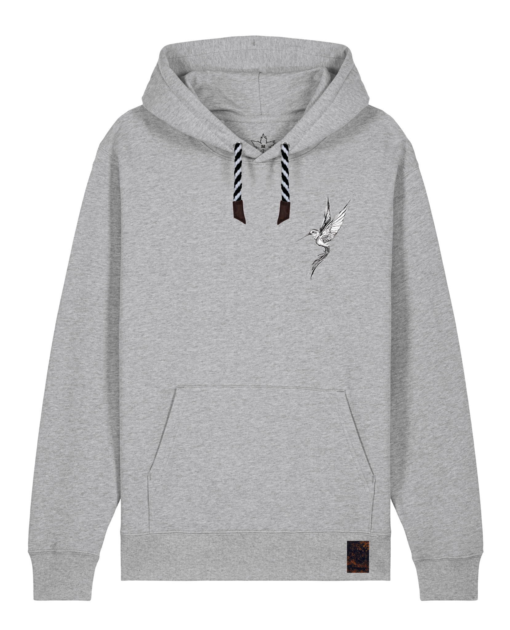 bio-unisex-medium fit-hoodie-kolibri (backprint)-stsu177-mausgrau-sw kordel-front